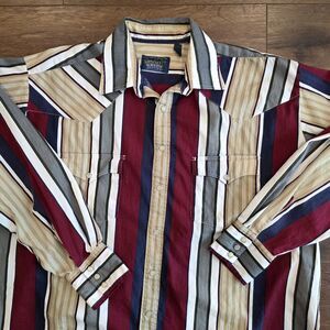 Vintage Pearl Snap Shirt Mens 3XL Tall ? Cotton Stripe LS Pockets Western READ